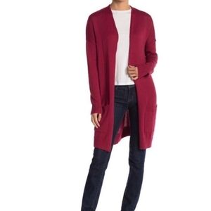 Abound Crimson Red Open Front Long Duster Cardigan Knit Sweater Size Medium Nwt